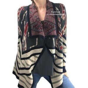 St. Johns Bay XXLT Red & Grey Knit Cardigan Open Front Asymmetrical Southwestern